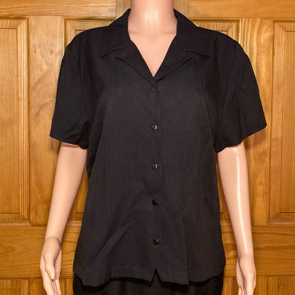 NWOT Sag Harbor Vintage 90s Top Short Sleeve Career Blouse Black Size XL